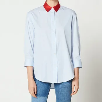 

Women's Striped Color Matching Shirt Long-sleeved Turn-down Collar Loose Spring Autumn Blouse Office Lady Top