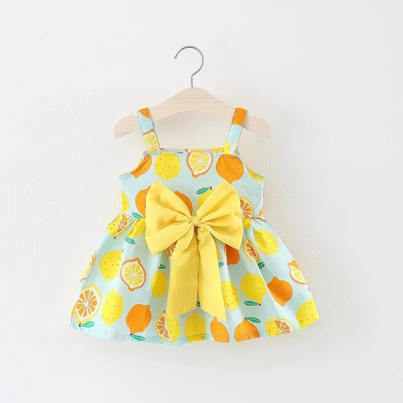 Платье для маленьких девочек одежда для малышей с принтом лимонов и бантом платье принцессы Без Рукавов Летняя одежда для маленьких девочек платья для девочек от 0 до 24 месяцев