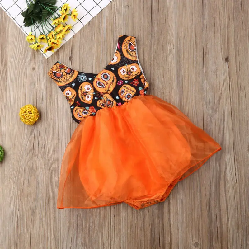 

Newborn Pumpkin Rompers Dress Infant Baby Girls Clothes Print Romper Jumpsuit One-Pieces Halloween Outfits