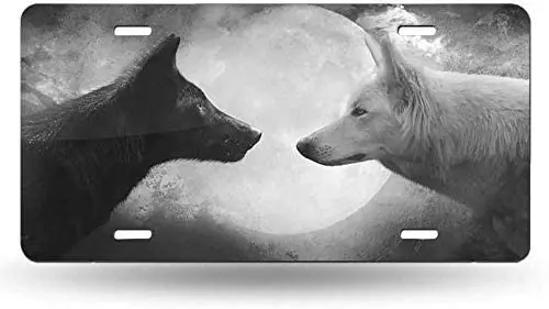 

yunsu Black and White Wolf License Plate,car Decor Personalise Tag,Novelty Car Front License Plate Metal Aluminum Car Plate