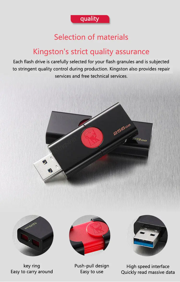 Kingston USB флэш-накопитель DT106 Флешка 256 ГБ USB 3,1 type-A USB 3,0 карта памяти до 130 Мб/с Флешка u-диск