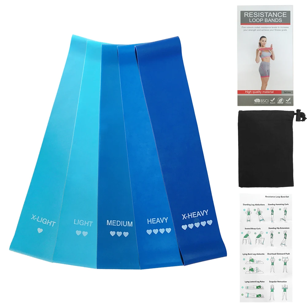 5PCS Sports Exercise Resistance Loop Bands Set Elastic Booty Band Set for Yoga Home Gym Training Sports latex