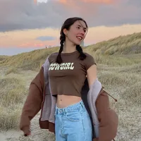 Haut court à col rond pour femmes, mode d'été, imprimé vache, t-shirt décontracté, basique, Sexy, Streetwear, marron, manches courtes, pique-nique ins 3