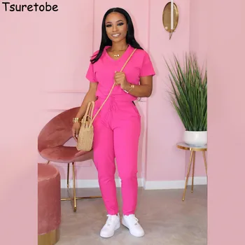 

Tsuretobe Summer Casual 2 Piece Set Women Short Sleeve T-Shirt + Pencil Pants Underwear Female Sporting Tracksuit Vestidos