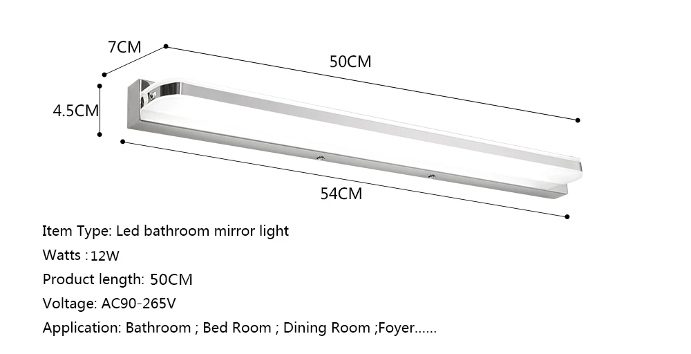 LUCKYLED зеркальный светильник для ванной комнаты 12 Вт 50 см AC85-265V водонепроницаемый бра настенный светильник туалетный светильник настенные светильники
