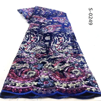 

(5yards/pc) high quality green African velvet lace fabric with wonderful sequins embroidery 2020 new for party dress