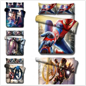 

Duvet Cover 3D Super spider man iron man captain of United States Bedding Sets King Queen full Twin Size 2/3pcs PillowCase