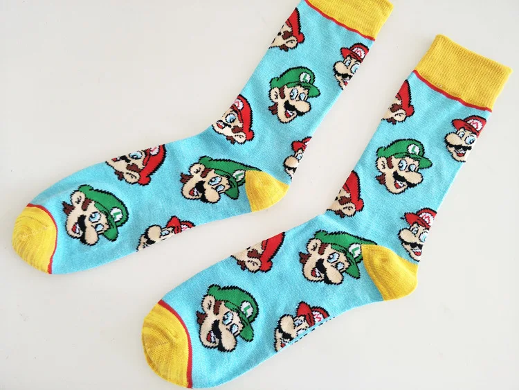 Носки с принтом игры Super Mario Bros мужские хлопковые носки Luigi спортивные повседневные милые забавные дышащие впитывающие пот мягкие удобные носки с героями мультфильмов