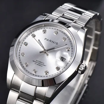

Parnis Automatic Men's Watches Miyota 8215 Movement Sapphire Crystal Date Window Mechanical Mens Wristwatch 2020 man clock box