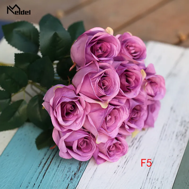 

12 Heads DIY Artificial Flowers Roses Bundle Silk Flower Bouquet for Wedding Home Party Decoration Simulation Rose Flores Bundle