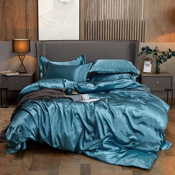 

2020NEW Bedding Sets silk satin Fabric Luxury duvet cover set Twin Gueen King size bed sets Solid color Bedclothes sets