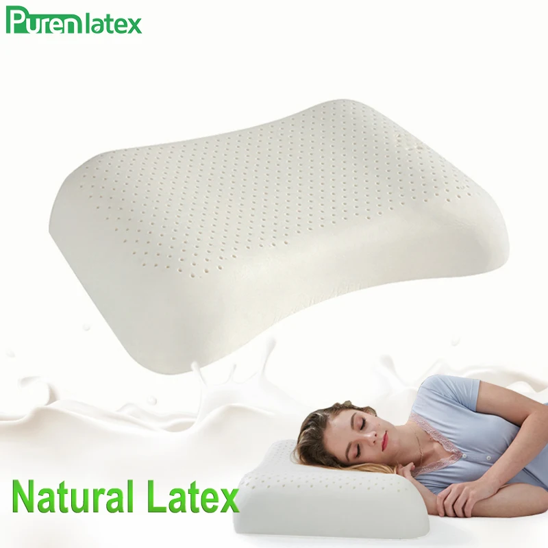 PurenLatex 57x37 Ventilated Thailand Pure Natural Latex Pillow Concave  Anti-Stiff Soft Orthopedic Pillow Vertebrae Health Care
