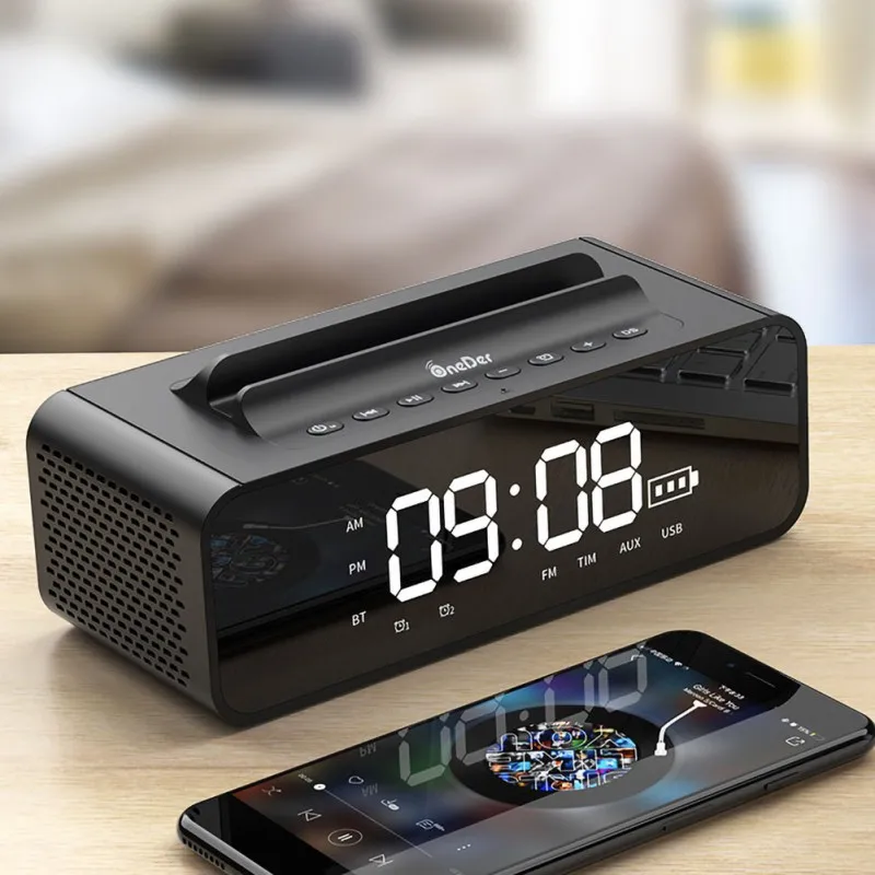 Популярный портативный многофункциональный Bluetooth динамик практичная подставка для телефона с светодиодный будильником fm-радио беспроводной музыкальный саундбокс