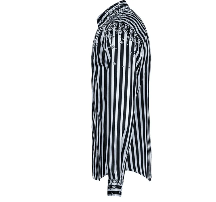 Роскошный алмаз Рубашка в полоску Для мужчин Chemise Homme бренда Slim Fit Для мужчин s Повседневное на пуговицах одежда рубашки для мальчиков на свадьбу рубашка-смокинг человек