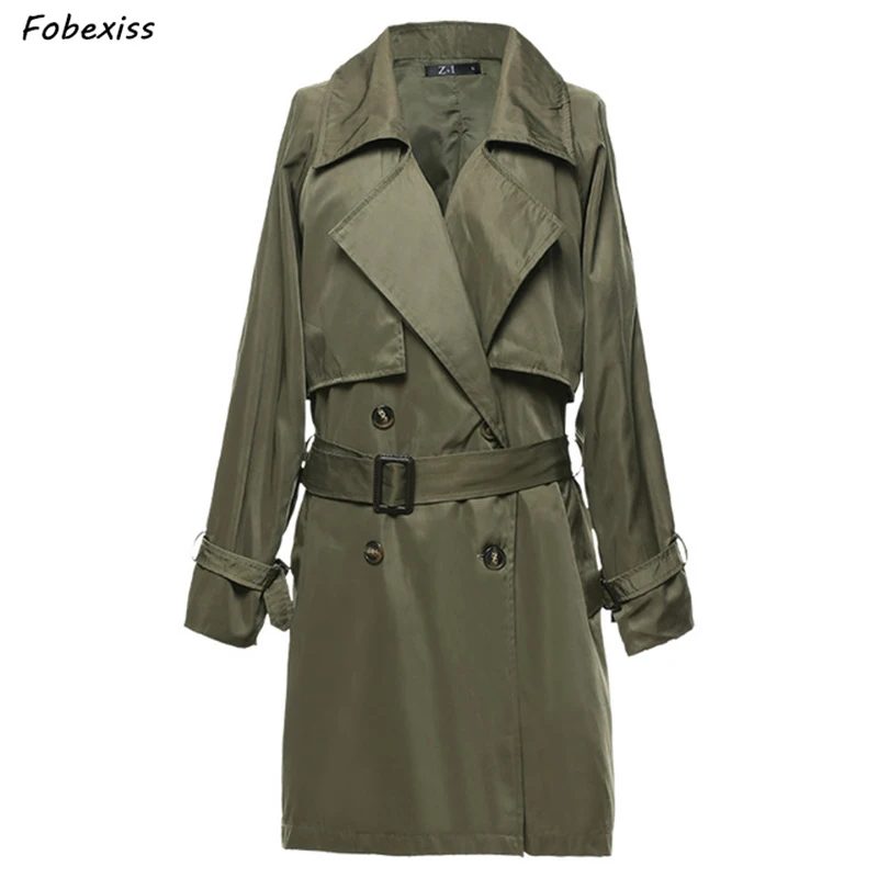 

Army Green Trench Woman Oversized Long Coat Belt Classic Business Office Lady Coat Loose Raincoat Fall 2019 Casual Women Trench
