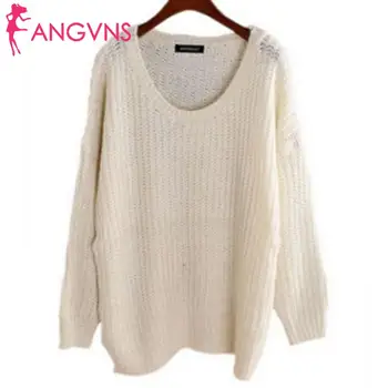 

New Fashion Women Casual O-Neck Long None Sleeve Loose Knitted Pullover, Knitted, Solid Sweater