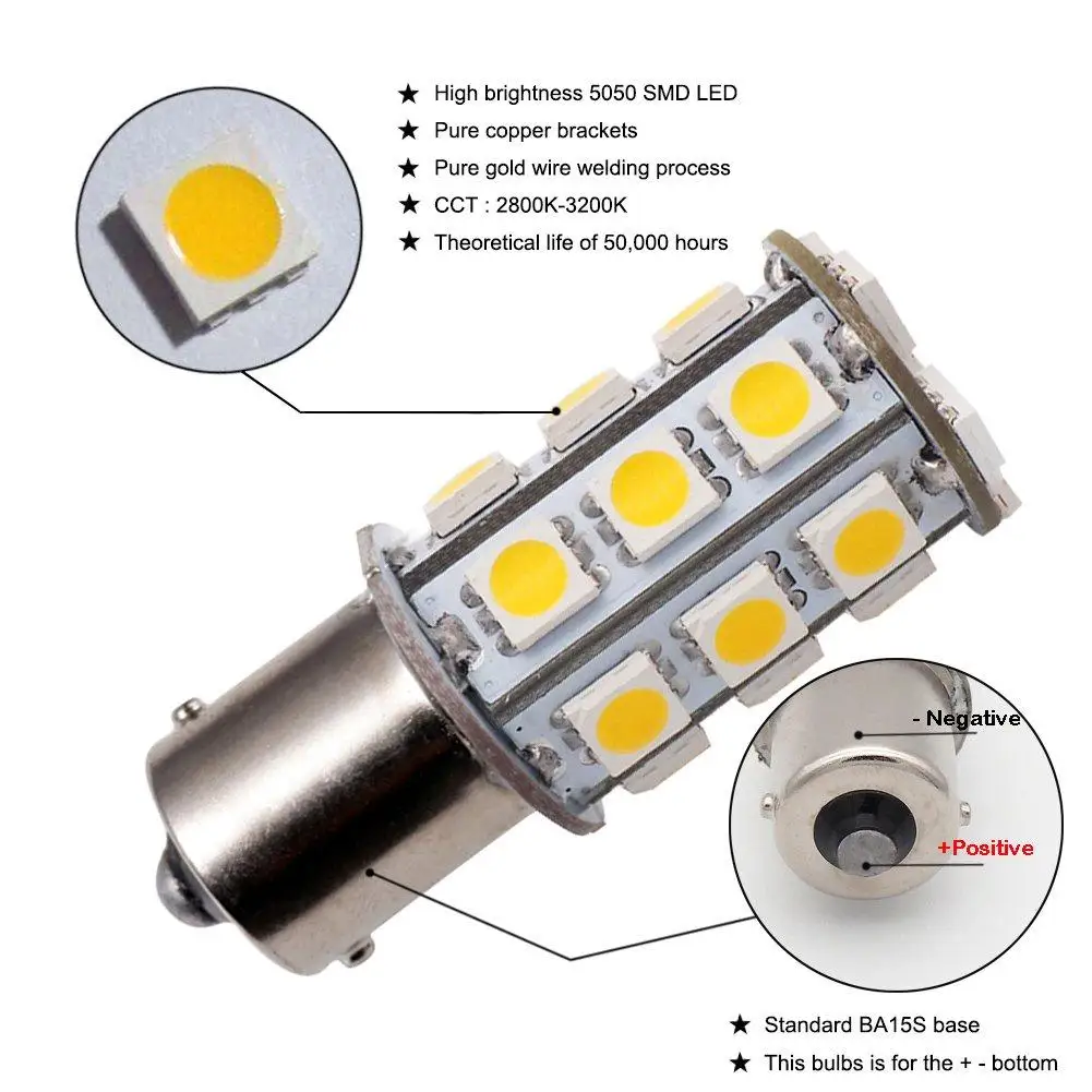 2x GRV Ba15s 1156 1141 мощная автомобильная светодиодная лампа 24 5050SMD AC/DC 12 в теплый