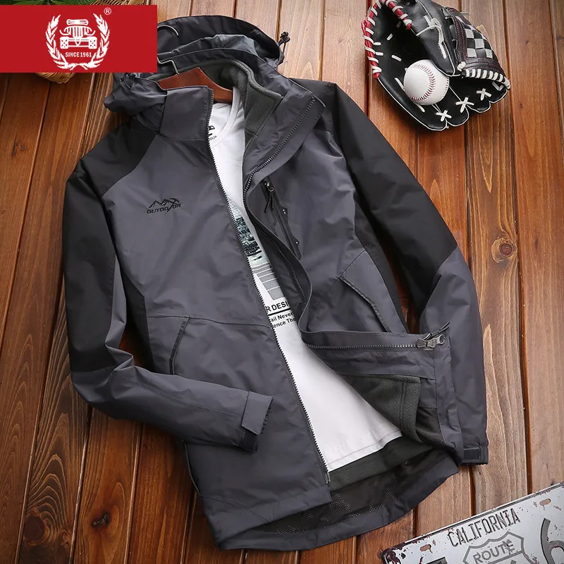 Уличная Мужская осенняя и зимняя бархатная теплая одежда альпинистская ветрозащитная Водонепроницаемая быстросохнущая мужская одежда - Цвет: Dark Gray