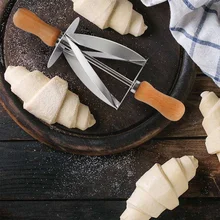 Резак из нержавеющей стали с ручкой для изготовления Круассанов для хлеба, колесо для теста, деревянная ручка ножа для выпечки, кухонный нож