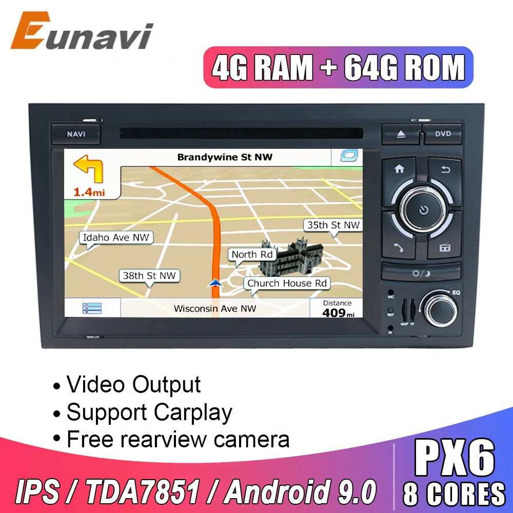 Eunavi Octa 8 ядер 2 Din Автомобильный Радио мультимедийный плеер gps Android 9,0 DVD Automotivo для Audi/A4/S4 2002-2008 навигация TDA7851 Eunavi Octa 8 ядер 2 Din Автомобильный Радио мультимедийный плеер gps Android 9,0 DVD Automotivo для Audi/A4/S4 2002-2008 навигация TDA7851