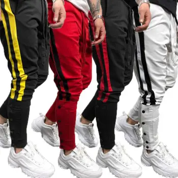 

Mens Gym Jogger Pants Striped Patchwork Running Hiphop Dance Jogger Street Wear Skinny Elastic Waist Joggers Casual Trousers