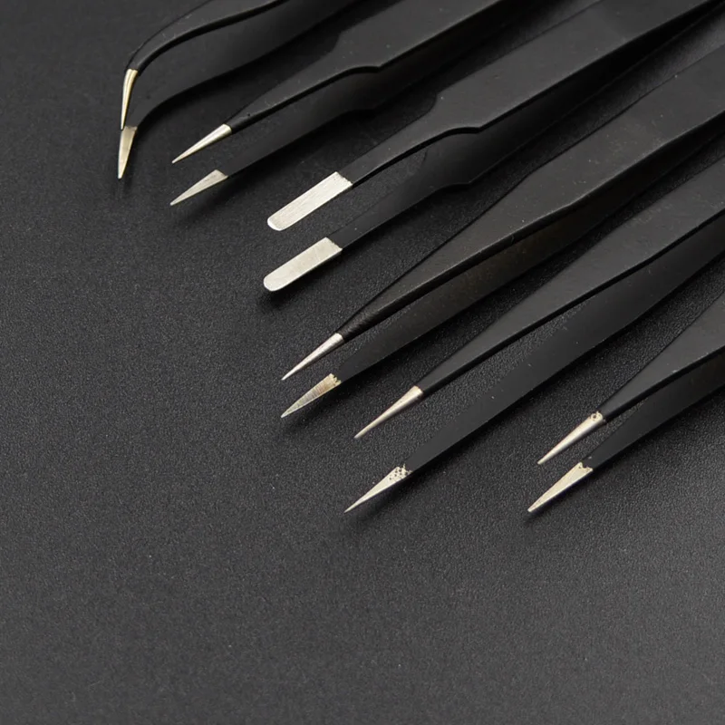 Anti-static ESD Stainless Steel Tweezers Maintenance Tools Industrial Precision Curved Straight Tweezers Repair Tools