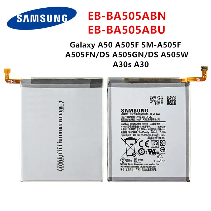 

SAMSUNG Orginal EB-BA505ABN EB-BA505ABU 4000mAh battery For SAMSUNG Galaxy A50 A505F SM-A505F A505FN/DS A505GN/DS A505W A30s A30