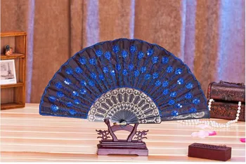 

200 pieces/lot New fashionable sequins peacock fan Handmade dance hand fans Dancing supplies Many colors available