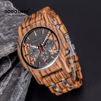 

Relojes De Hombre DODO DEER Wood Watch For Men Chronograph Calendar Luminous Stainless Steel Luxury Watch erkek kol saati C08