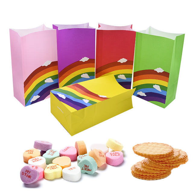 Colorful Rainbow Printed Paper Bag Set 10 Pcs