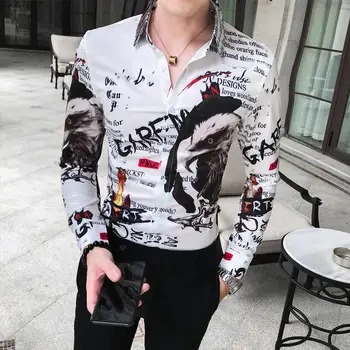 

Long Sleeve Casual Slim Fit Mens Shirts Dress Designer Streetwear Social Clothes Letter Printing Men Shirt
