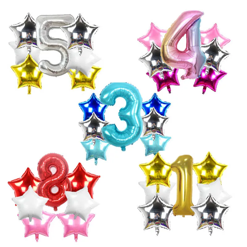 7 шт. голубой и розовый цвета розового золота с днем рождения воздушные шары 32