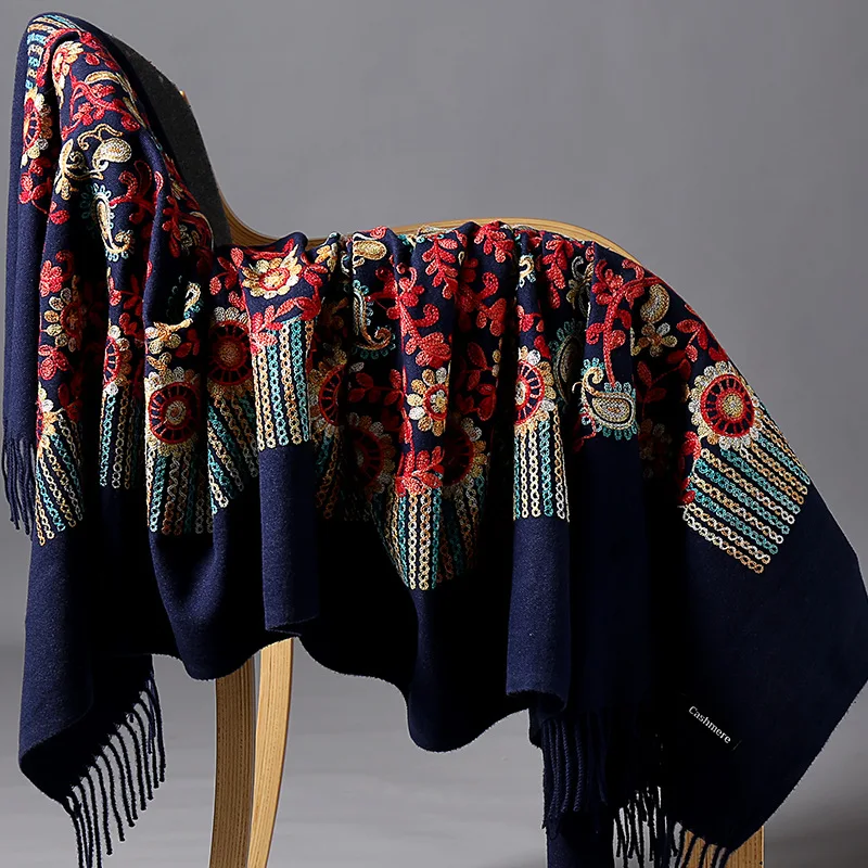 see chart 10 Бренд embroidy2019 шарф для женщин зимние новые кашемировые шарфы Дамская Шаль Обертывание женский платок одеяло с кисточками бандана Пашмина - Цвет: see chart 10