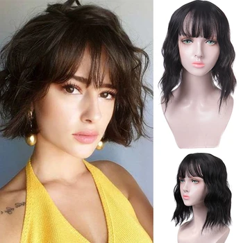 

MANWEI Purple Synthetic Wig Lolita Short Bob Wig With Bangs Cosplay Water Wave Synthetic Hair Wigs For Women American Style