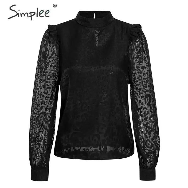 Черный Simplee, сексуальная черная блузка с длинным рукавом, рубашка, элегантные вечерние женские блузки, рубашки, весна-лето, повседневные офисные сетчатые Топы highstreet - Цвет: Черный