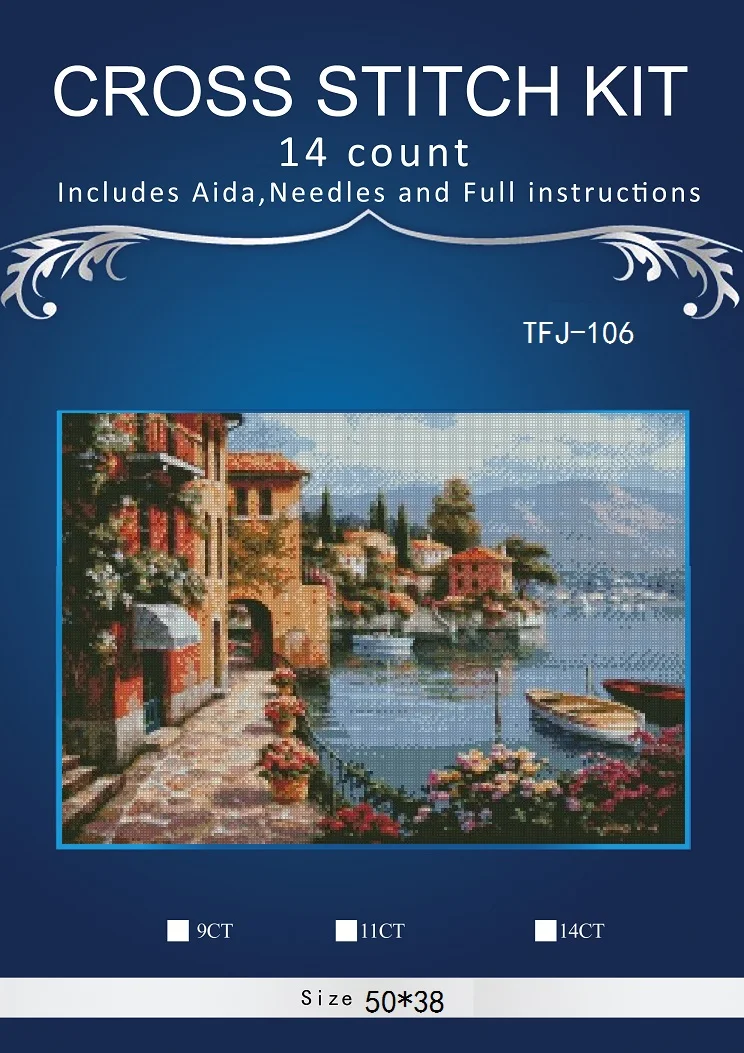 Embroidery Counted Cross Stitch Kits Needlework- Crafts 14 ct DMC DIY Arts Handmade Decor- sea port