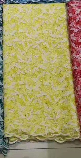 yellow Красная африканская кружевная ткань высокого качества вышитая французская нигерийская Тюль кружевная ткань с камнями для свадебного платья - Цвет: yellow