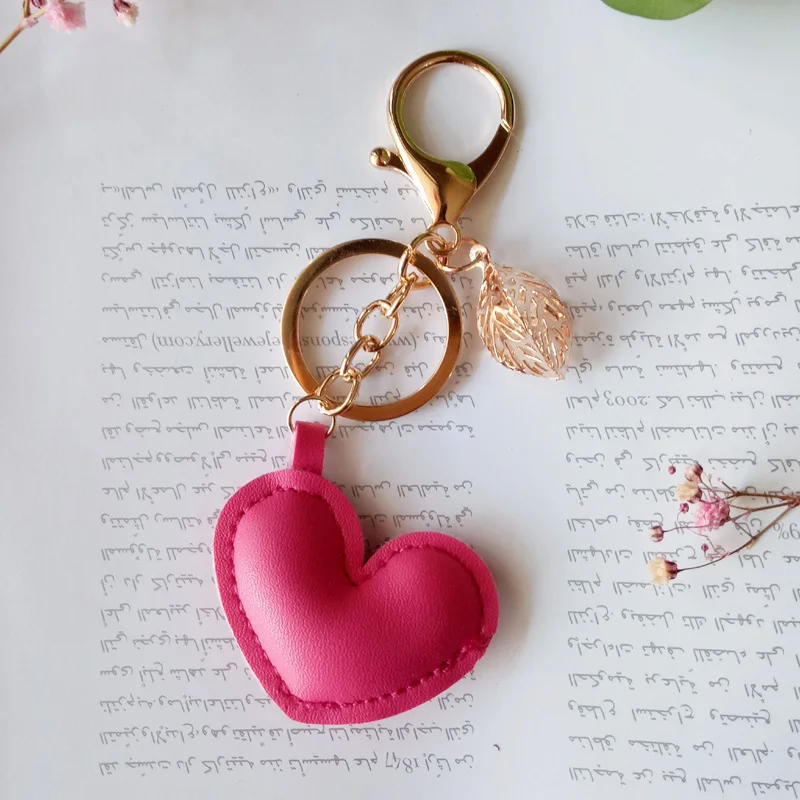 

Women Leather Heart Keychain New Leather Starfish Pentagram key chain with leaf Charm Bag pendant Key Ring Party Gift JK3147