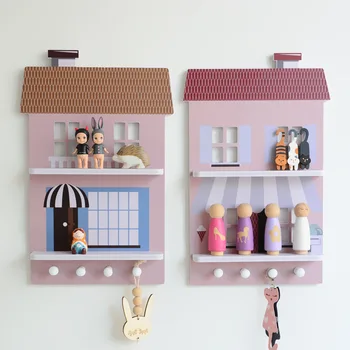 

Hot-Sell Children Room Decoration House Shaped Racks Wooden Display Shelf Toy Organizer Storage Rack Living Room Home Wall Decor