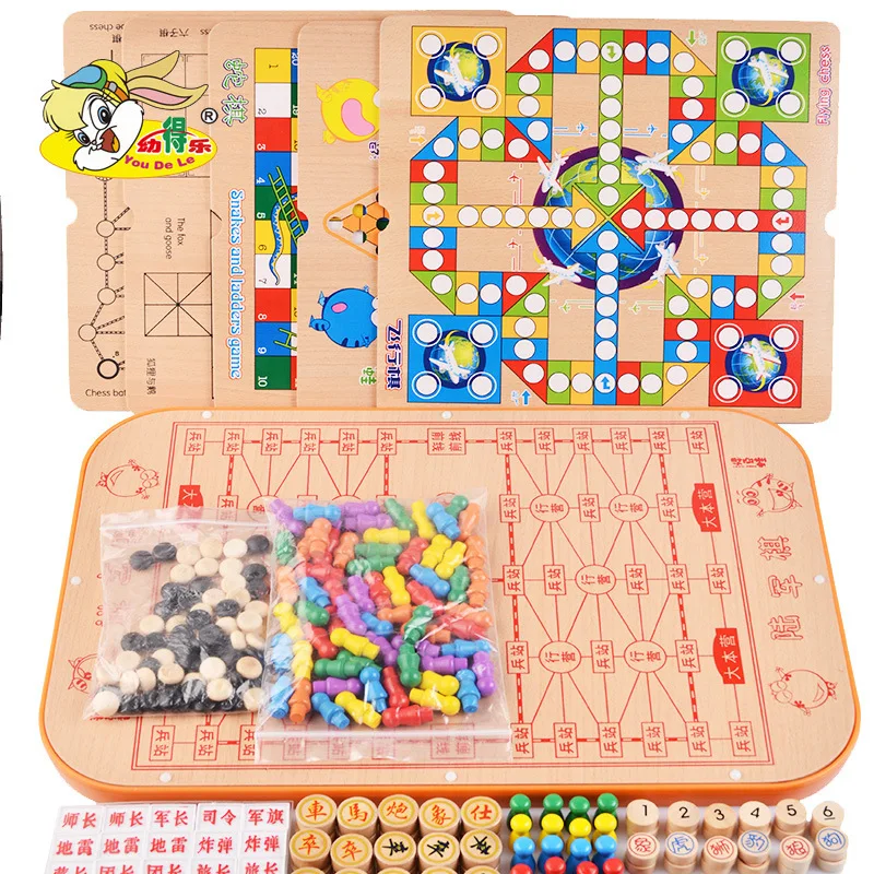 

Multi-functional Chess Twenty-three One Checkers Wooden Toys Aeroplane Chess Children'S Educational Toy Chess Adult