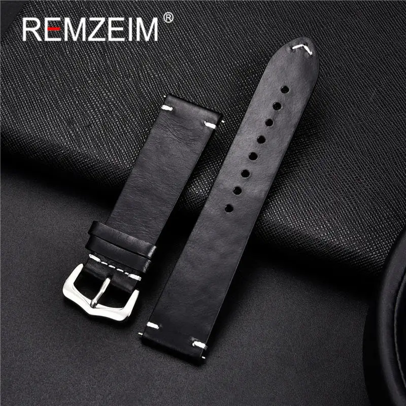Artisan Oil Wax Leather Watchband in Blue, Red, and Brown - Premium Replacement Strap