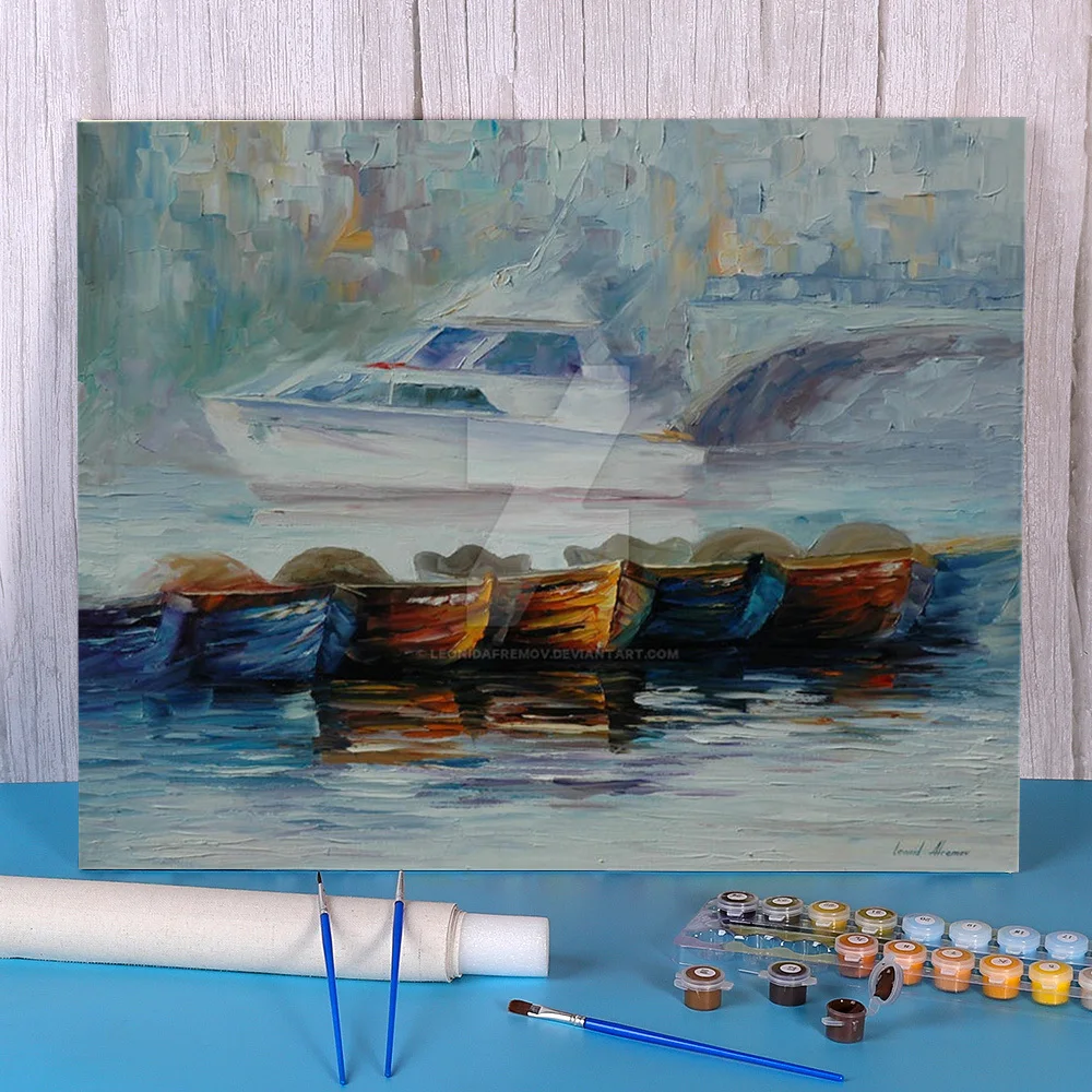 London - Fog Over Thames Coloring By Numbers Painting Complete Kit Oil Paints 50*70 Canvas Loft Wall Drawing | Дом и сад