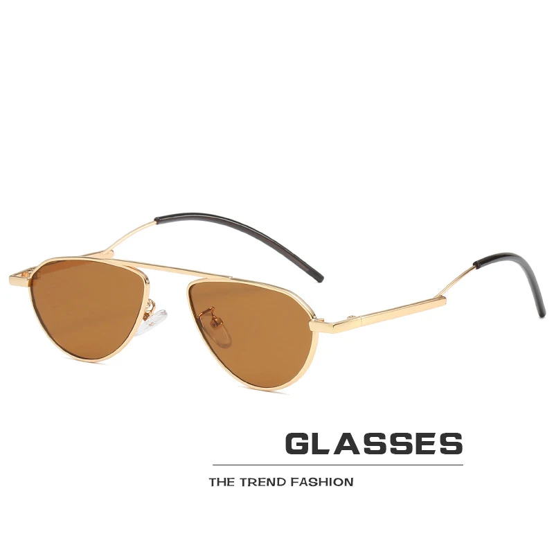 brown sunglasses Брендовые винтажные овальные женские солнцезащитные очки, женские солнцезащитные очки, Ретро металлическая оправа, солнцезащитные очки с зелеными красными линзами, мужские зеркальные очки UV400 - Цвет линз: brown sunglasses