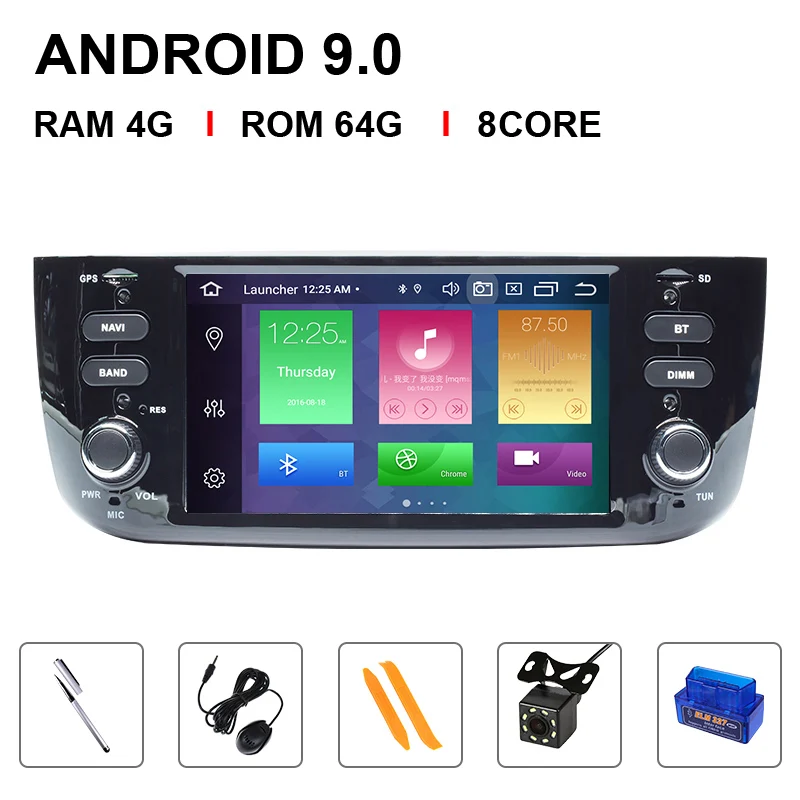 8 Core 64ROM OBD Cam 4G 64GB Авторадио 1 Din Android 9,0 автомобильный DVD мультимедийный плеер для Fiat/Linea/Punto evo 2012- gps Навигация стерео ips DSP - Цвет: 8 Core 64ROM OBD Cam
