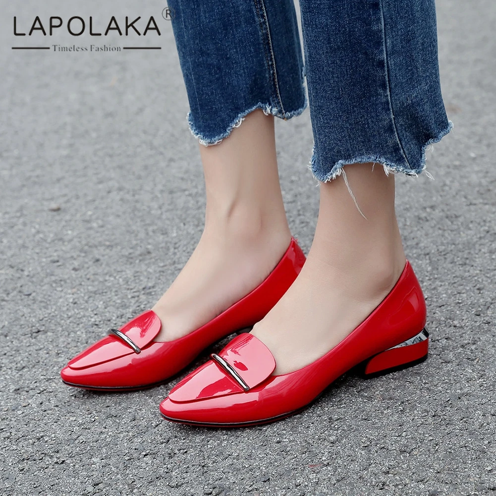 

Lapolaka 2020 New Arrivals Hot Sale Pointed Toe Slip On Casual Shoes Woman Pumps Chunky Heels Black Red Pumps Woman Shoes
