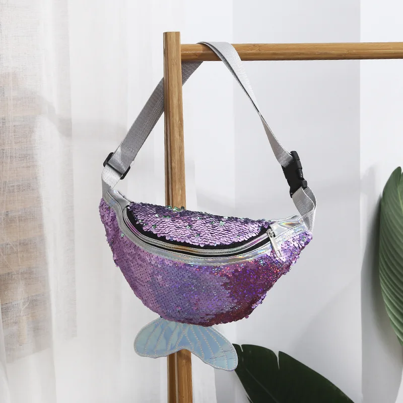 light purple Новинка, поясные сумки с блестками для девочек, женская спортивная сумка на пояс для путешествий, Женская поясная сумка, чехол для телефона, Детский кошелек русалки, маленький кошелек - Цвет: light purple