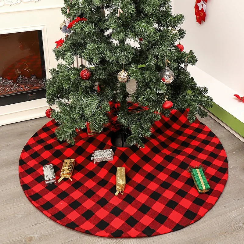 

New 47.2-Inch Christmas Tree Skirt Red And Black Lattice Design Xmas Tree Apron Holiday Decorations