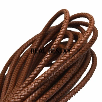 

5m/lot approx: 6mm Brown Genuine Braided Leather Cord Round Leather Rope Thread For DIY Necklace Bracelet Jewelry Making leather