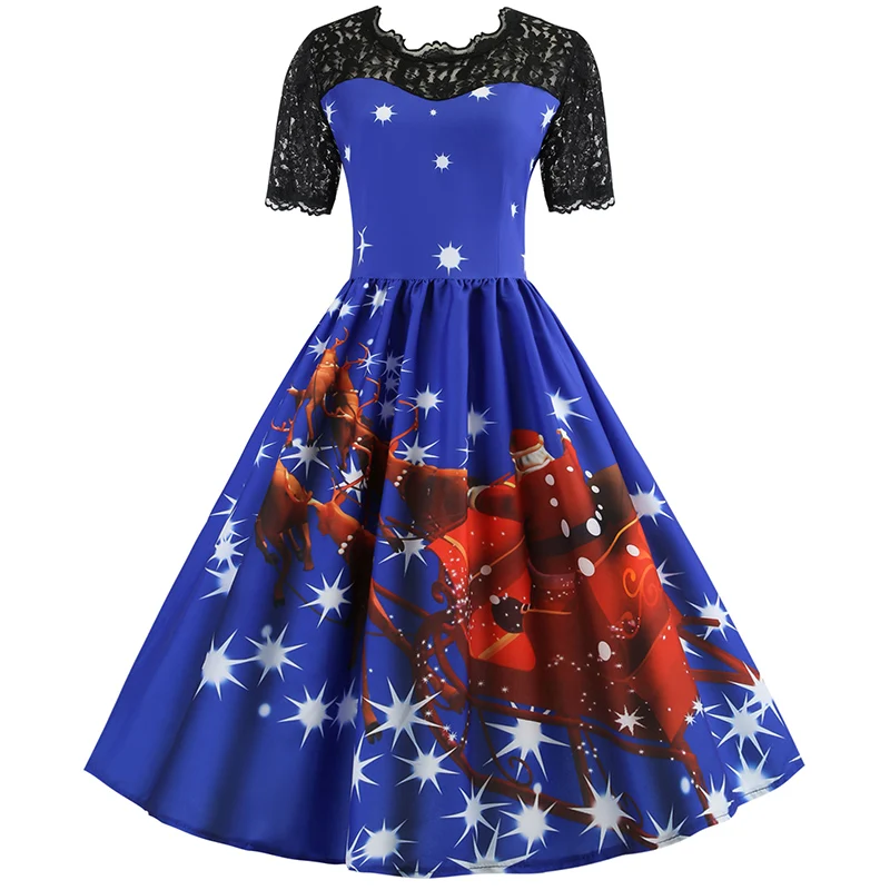 Рождественские Зимние платья, женское винтажное платье Санта Клауса, элегантное вечернее платье с кружевными рукавами, Повседневное платье размера плюс, подарок для девочки - Цвет: JY12519