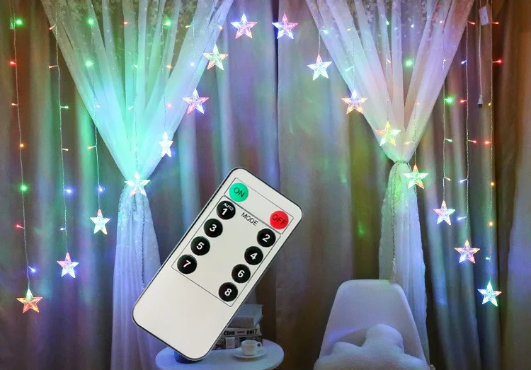 Color with Remote Светодиодный светильник-гирлянда со звездой, Рождественский светильник s, декоративный праздничный светильник s, занавес для двери, светодиодный светильник-гирлянда s, свадебное украшение - Испускаемый цвет: Color with Remote